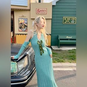 Green off shoulder dress
